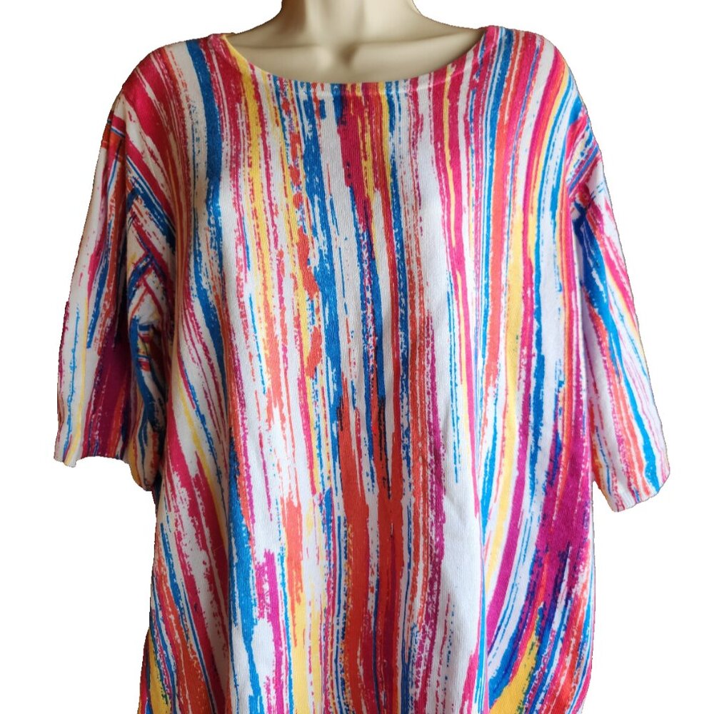 Joseph Abboud Striped Abstract Colorblock 3/4 Sleeve Women's Tunic Blouse Size M
